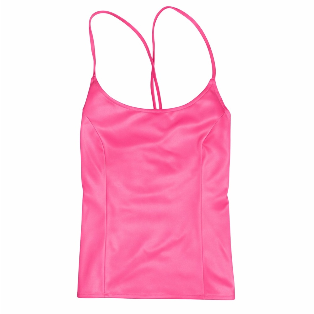 Y2K VTG Star CCC Bright pink satin cami top with straps and tie back detail